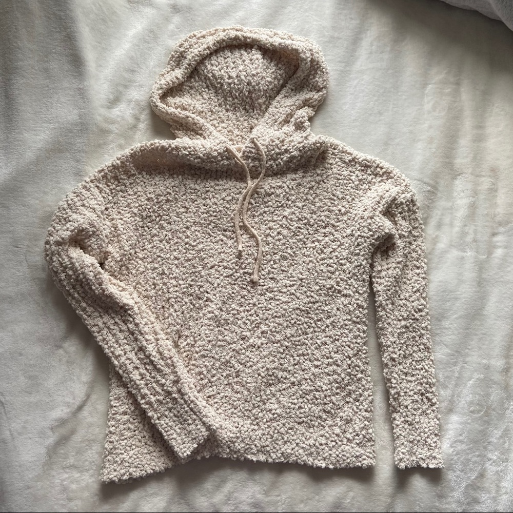 Hooded popcorn knit sweater